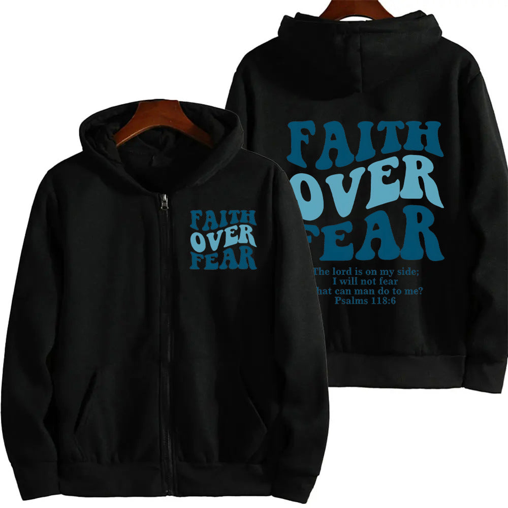 Faith Over Fear Christian Women's Zip-Up Hoodie Sweatshirt