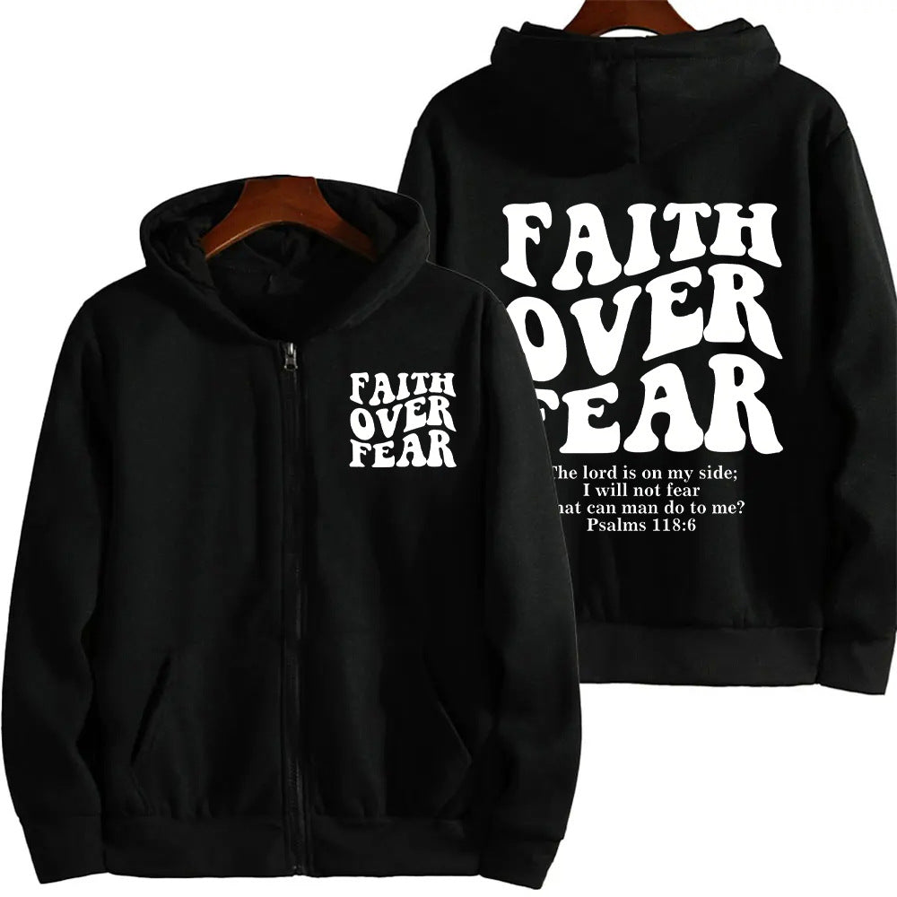 Faith Over Fear Christian Women's Zip-Up Hoodie Sweatshirt