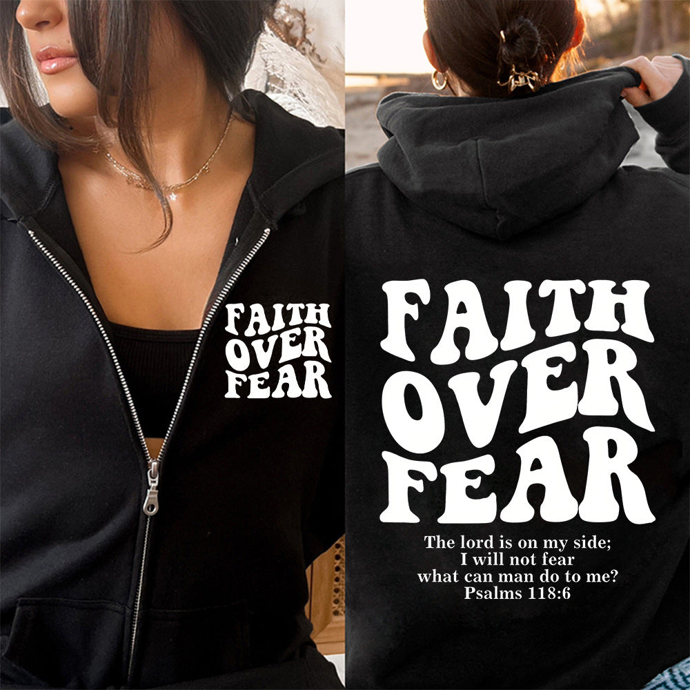 Faith Over Fear Christian Women's Zip-Up Hoodie Sweatshirt